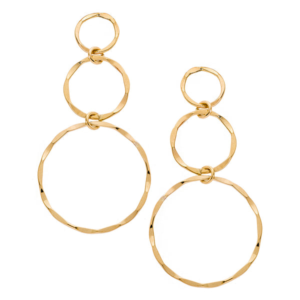 14k Tri-Color D/C Graduated Circles Shepherd Hook Earrings