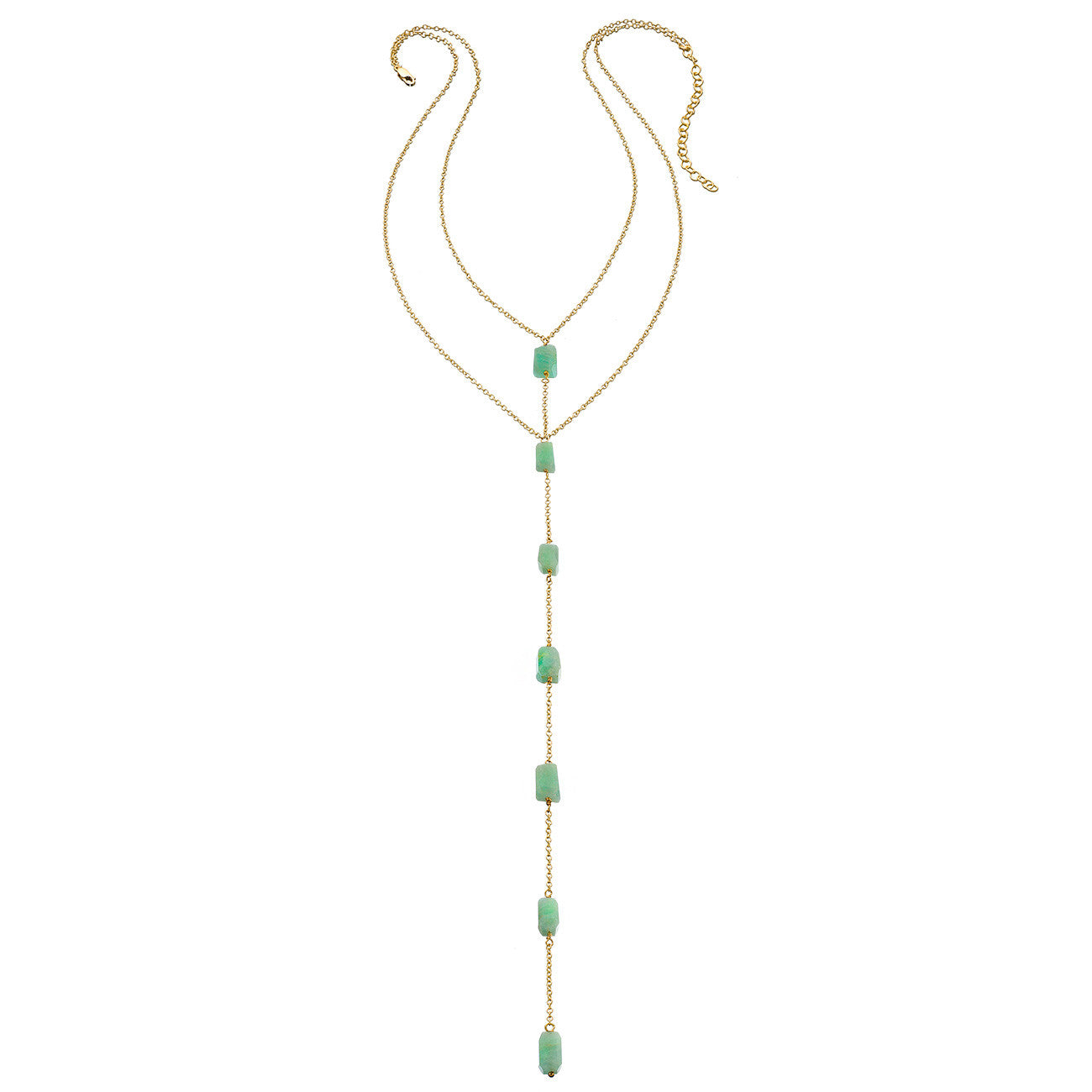 Gold Chain Extender Choker With Emerald Nugget And Crystals by